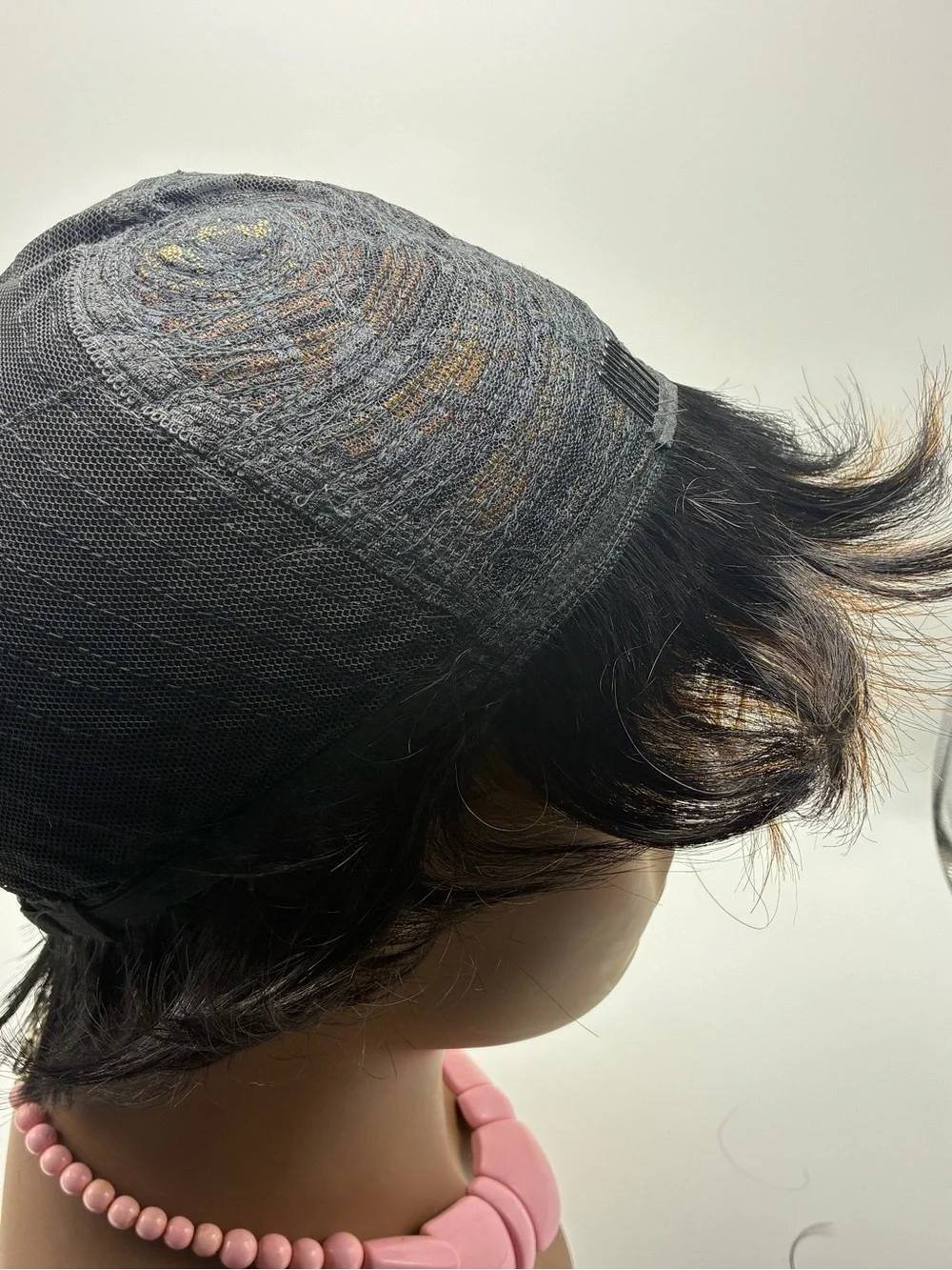 Short Black Wig with Golden Highlights - Stylish Women's Hair.  Human Hair